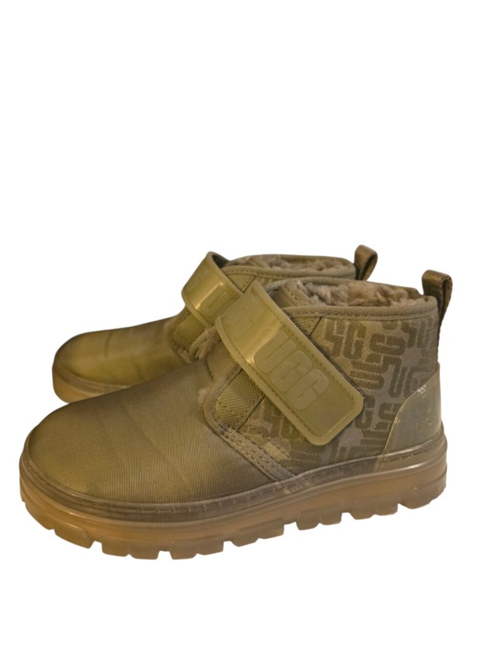 UGG Womens Olive Green Neumel Graphic Monogram Sheepskin Boots Sz 7